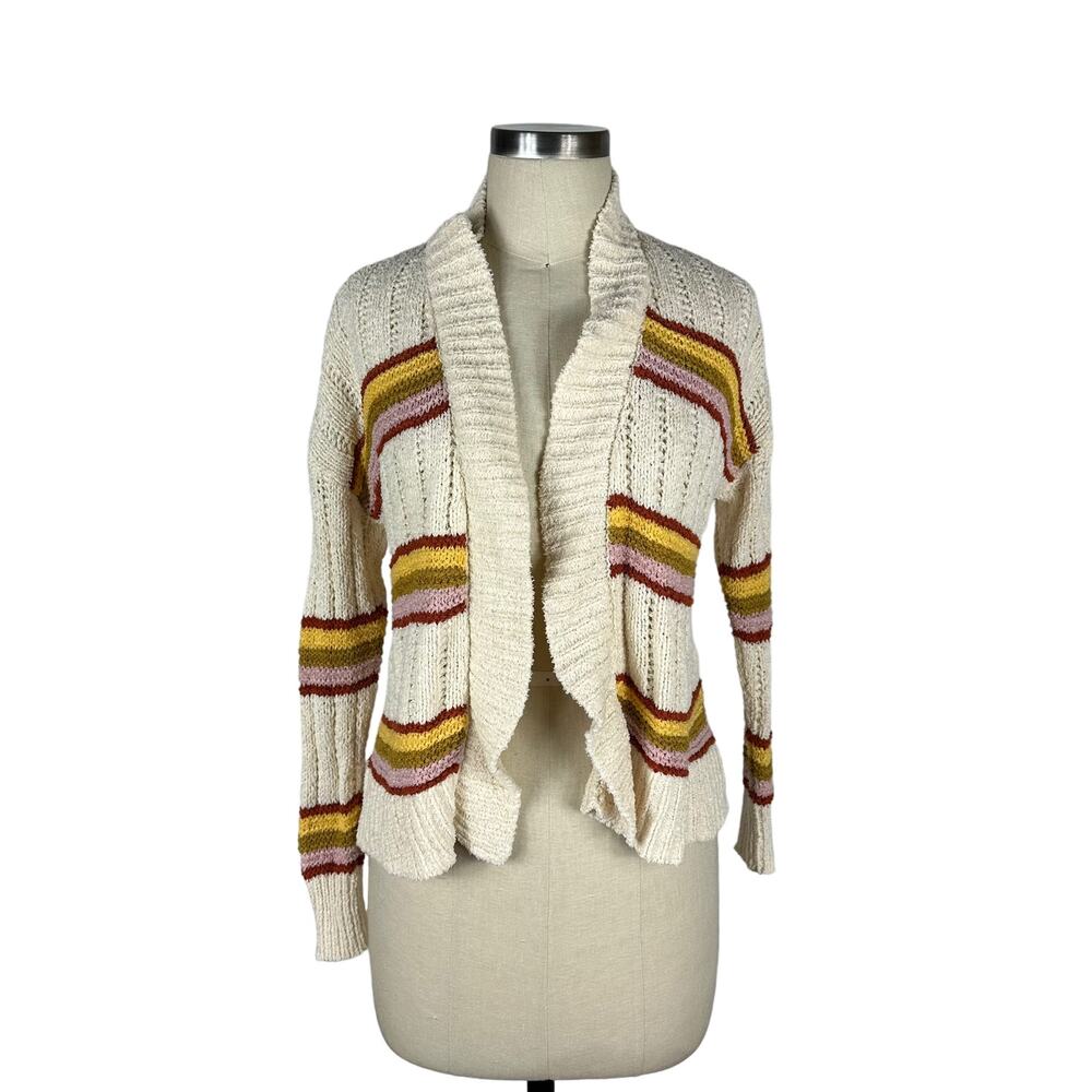 MADEWELL Diaz Striped Retro‎ Open Cardigan Sweater XXS Oversized Cream Pink